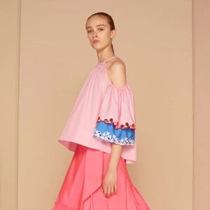 Peter Pilotto 2017 Runway Look Poplin Cold Shoulder Cotton Top Size 4